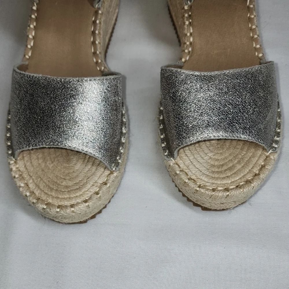 Eileen Fisher Silver Espadrille Wedges with Metallic Finish